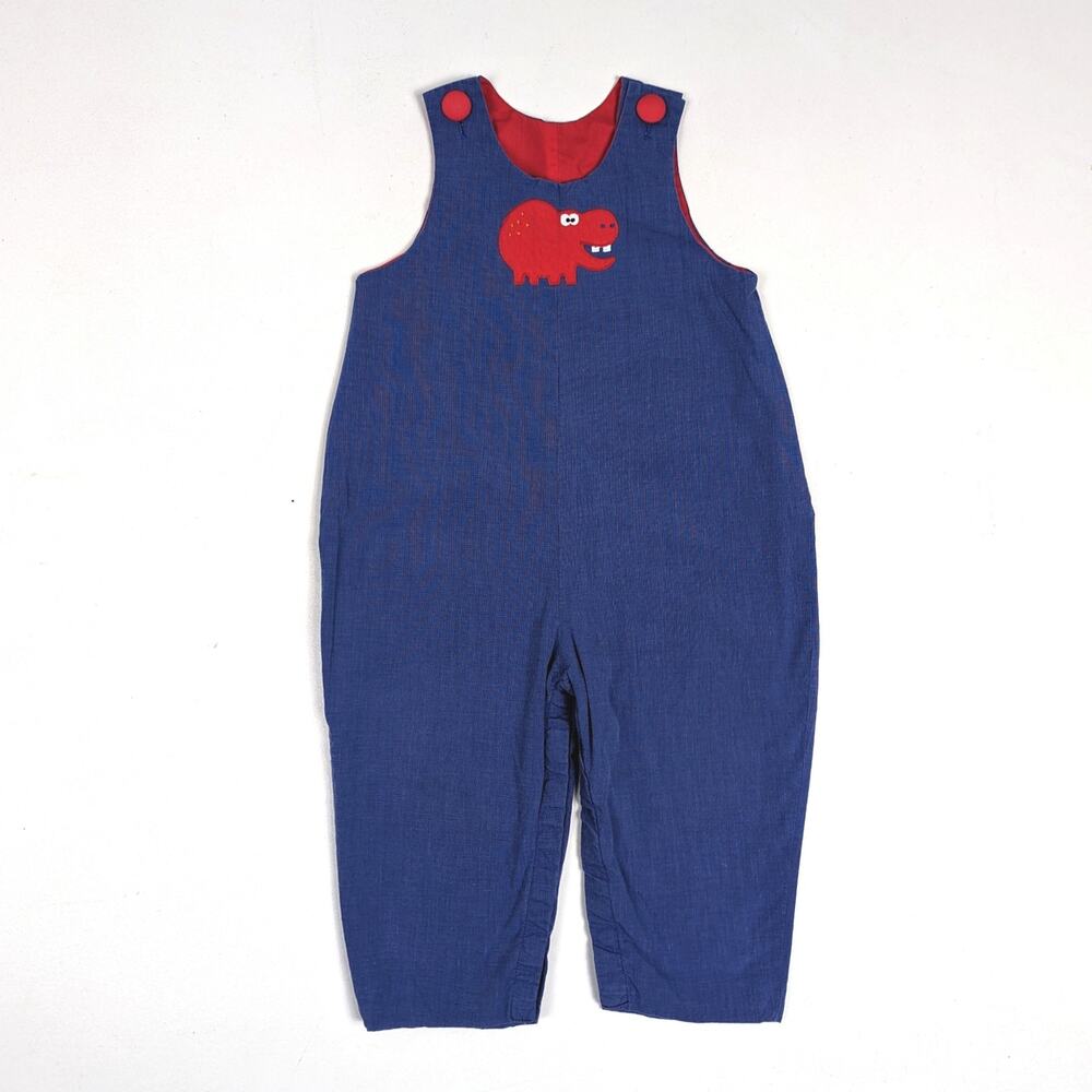 Beaux et Belles Romper Boys Sz 2 Blue Applique Hippo Boutique Preppy Retro
